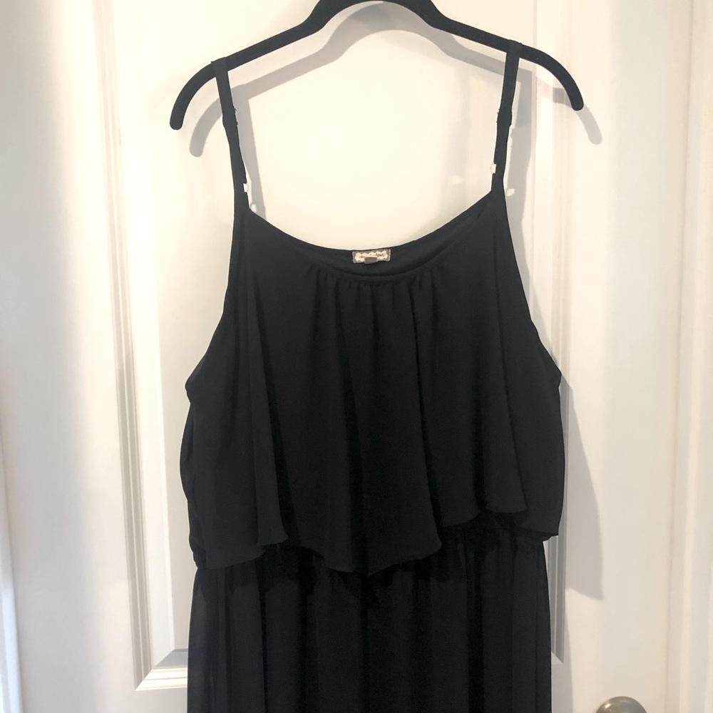 Maxi black dress - tiered polyester blend